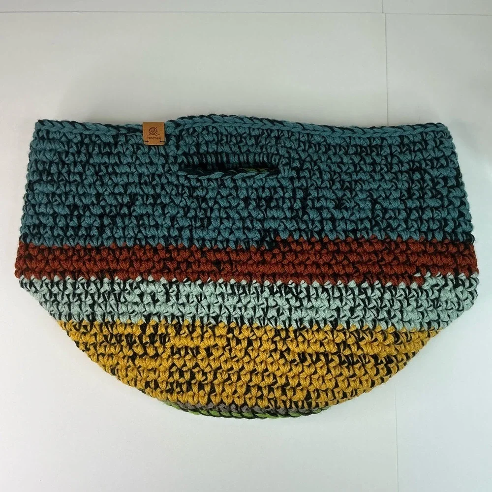 Handcrafted Multicolor Crochet Scrap Woven Tote Bag Basket Storage Handmade Knit